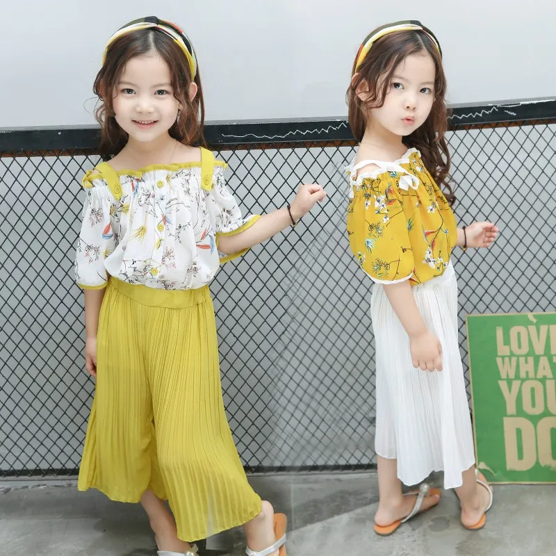 CROAL CHERIE 90-130cm Fashion Ruffle Summer Toddler Girls Clothing Sets Chiffon Baby Girl Clothes Beach Top + Pants 2Pcs  (9)