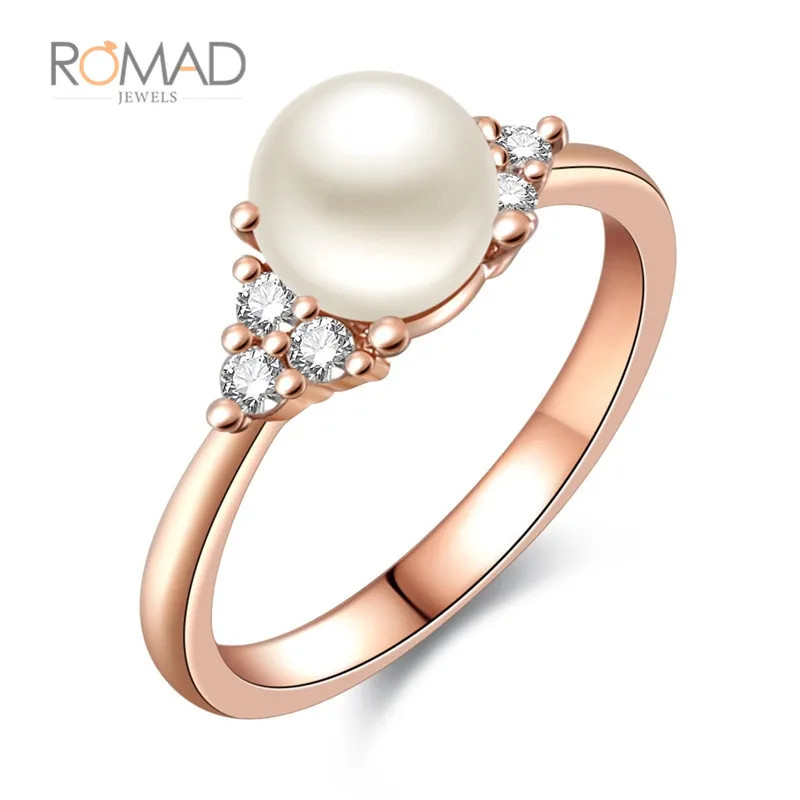 Rose Gold Color Elegant Imitation Pearl with CZ Crystal Engagement