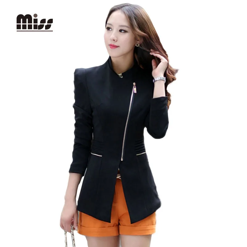 MISS XXL 2016 Spring Women Black Blazer And Jacket Solid Zipper Slim