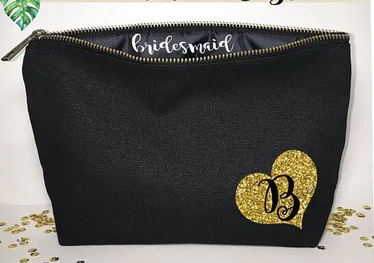 

Personalised bridesmaid wedding Make Up makeup comestic Canvas Bags Valentines Gift Bridal Party zipper pouches