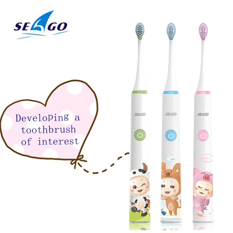 

SEAGO Children's Electric Toothbrush Safety Tooth Brushes Kids' Sonic Toothbrush with Extra Soft Bristles Best Gift SK2