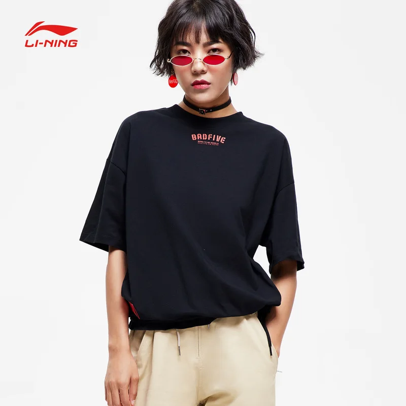 Женская свободная футболка Li Ning баскетбольная дышащая из 100% хлопка с подкладкой
