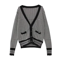 women s high quality wool sweater autumn winter runway fashion loose oversize black striped v neck