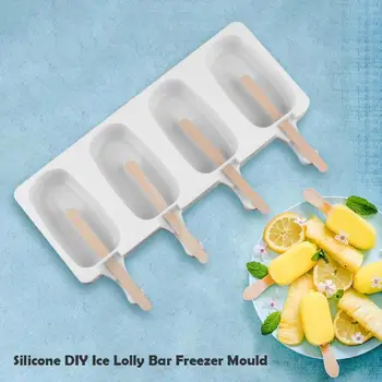 

4-grids Ice Cream Mold Makers Silicone DIY Ice Lolly Bar Freezer Ice Cream Bar Molds Maker
