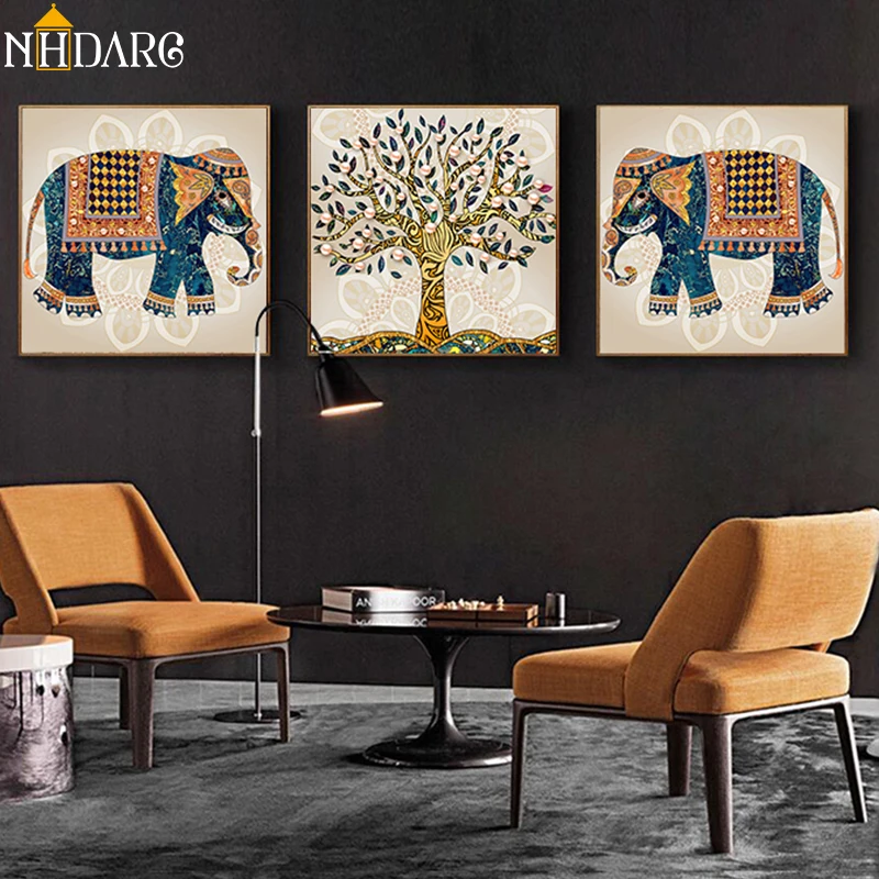 

Southeast Asia Animal Indian Elephant Rich Tree Posters and Prints Canvas Painting Art Wall Pictures for Living Room Home Decor