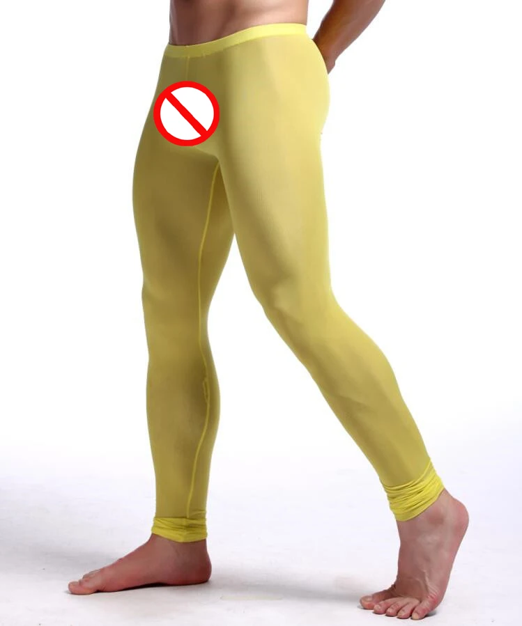 2022 New Man Sexy Nylon Transparent Long Johns/Lce Silk Pouch Sheer Leggings Bottoms/Gay Spandex Lounge Tights merino wool long underwear