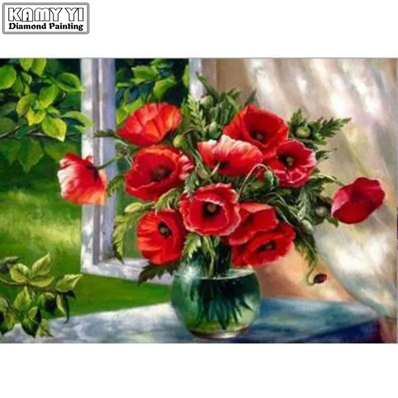 Алмазная живопись цветы красный 30x40 см XY1 | Дом и сад