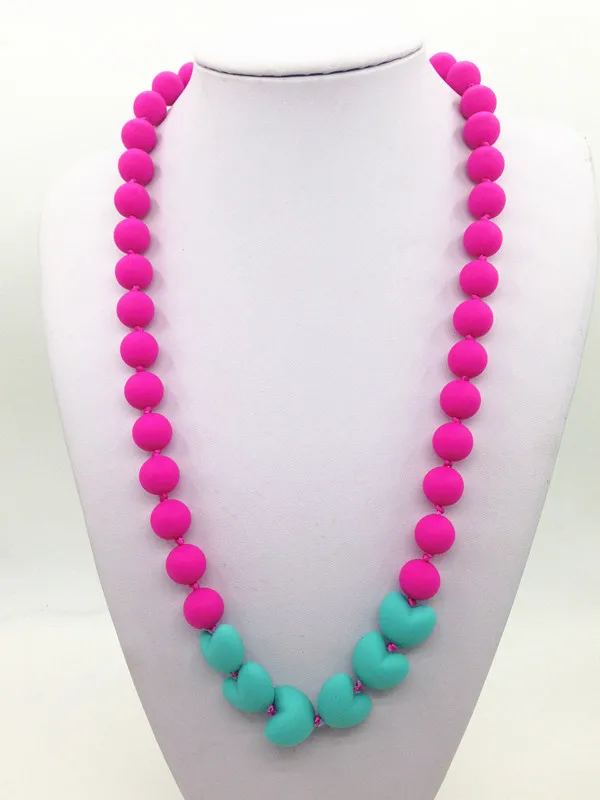 

BPA free Silicone Heart Bead necklaces Silicone Teething / Nursing Necklace for Mommy silicone teether necklaces wholesale