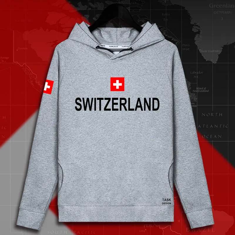 Swiss Confederation Switzerland CHE CH Confoederatio Helvetica мужские пуловеры с капюшоном, толстовки, Мужская толстовка, тонкая новая уличная одежда - Цвет: hooded-gray