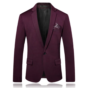 

New Pure Color Men's Long Sleeve Suits Jackets Size M-3XL Fashion Casual Embroidery Patter Slim Blazer Coats Business Male