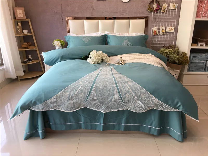 

New 100% Cotton Princess style Bedding Set for Autumn and Winter Queen King Size Bed Linen Bedclothes lace Duvet Cover Sets