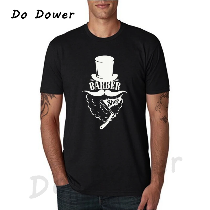 

2018 Barber Shop Stickers Barber Razor Print Men T Shirt Casual Funny Shirt for Man Black Whtie Top Tee Funny Hip-hop T-Shirts