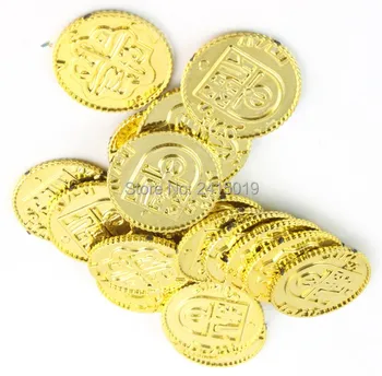 

Free ship cool 100pc plastic Spanish pirate treasure gold coins props toys for Birthday party favors cosplay kids hours fun