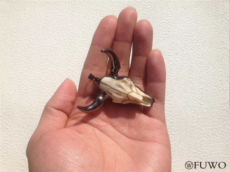 Black Electroplated Bull Skull Horn Pendant 11