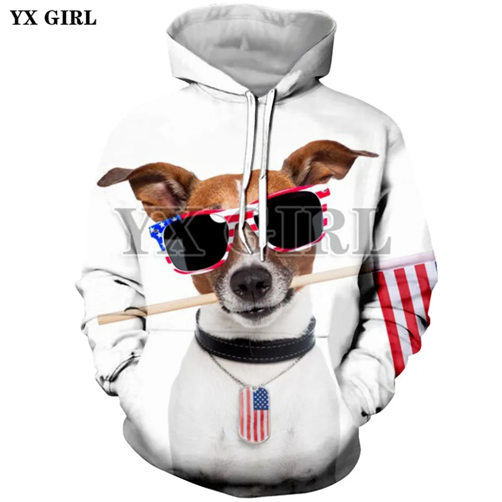 YX GIORL 3D Print Funny Dogs Mens Hoodies Sweatshirt With Hat Pocket