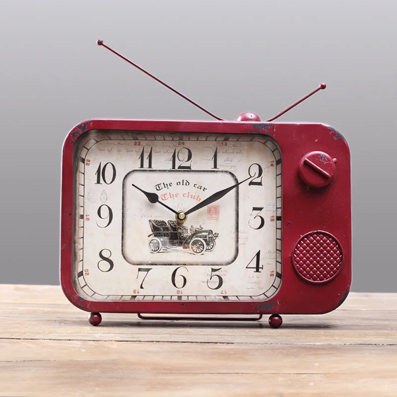 

Retro Red Bell Bracket Bedroom Living Room Chic Decoration Shop Props Vintage Design Iron Desktop Clock Ornaments Home Office