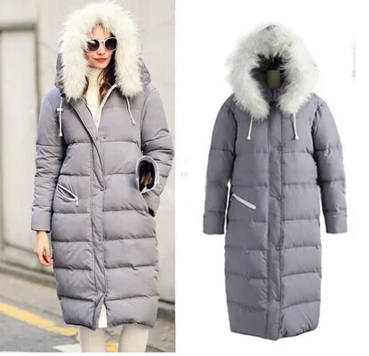 Fashion Lady Real Fur Collar Long White Duck Down Coats,Female Real Fur ...