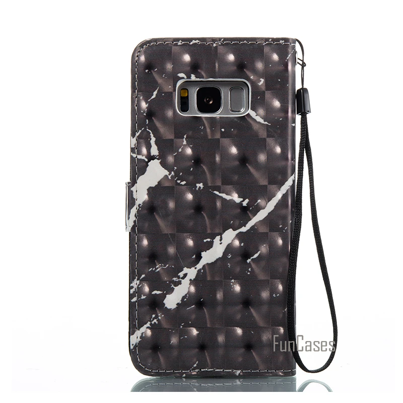 Leather Wallet Flip Marble Case For Samsung Galaxy S8 Phone Cover Accessory Black For sansung samsun sumsung sumsang