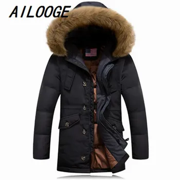 

AILOOGE 2016 New Men's Duck Down Jacket With Raccoon Dog Fur Collar Mens Winter Coat Male Casual Brand Oversize wear