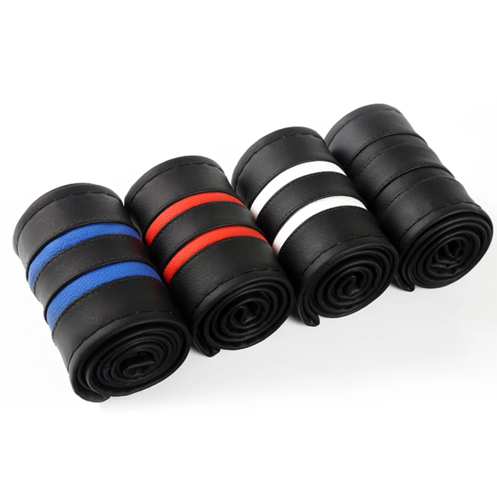 

Stripe Design Soft Faux Leather Car Auto Steering Wheel Cover with Needle Thread