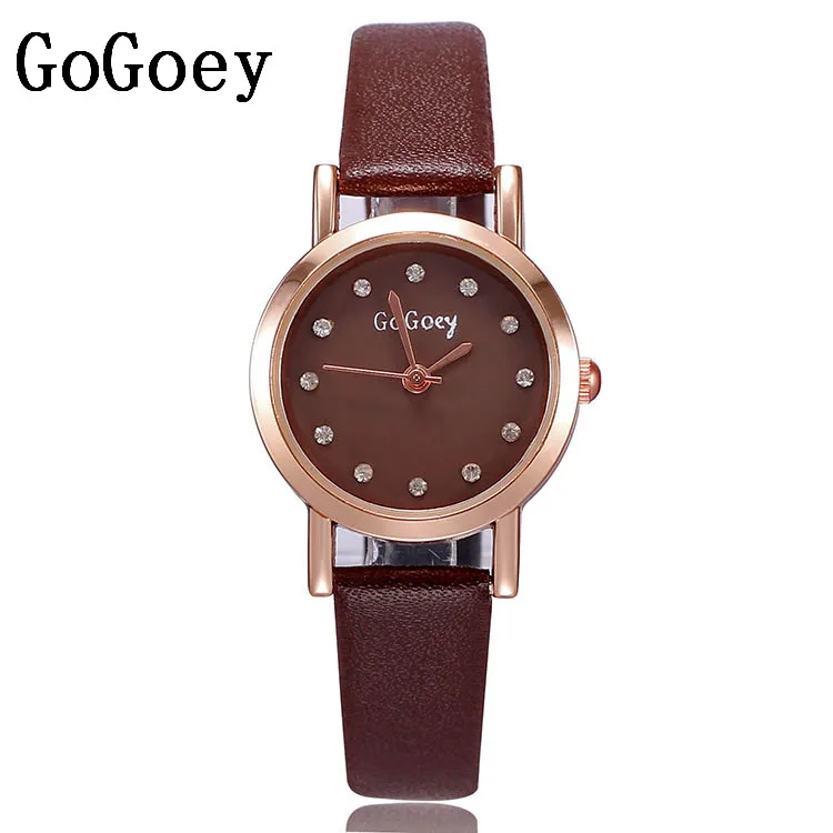 

Luxury Gogoey Brand Soft leather watches Women Ladies Fashion Crystal Dress Quartz Wristwatches Clock Gift GO021