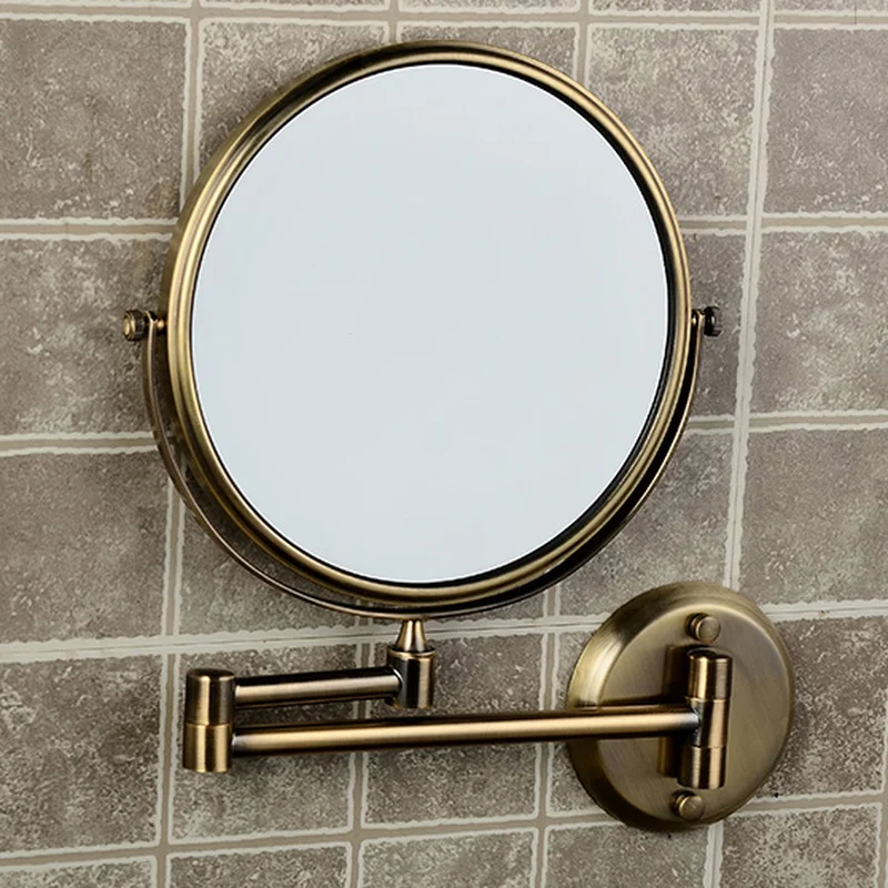 Зеркала для ванной 8 дюймов круглые 2 лица 3 x увеличительные зеркала для ванной комнаты складное зеркало для макияжа Латунное бронзовое настенное зеркало LO74308