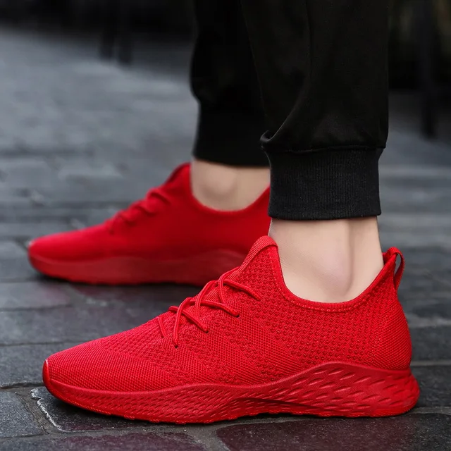 US $9.24 Breathable Men Sneakers Male Shoes Adult Red Black Gray High Quality Comfortable Non-slip Soft Mesh