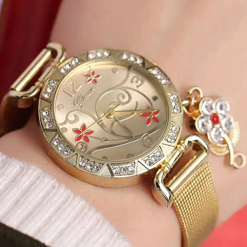 

GINAVE Brand Owl Pendant Watch Women Wrist Quartz Watches Stainless Steel Mesh Belt Ladies Wristwatch Fashion Female Clock