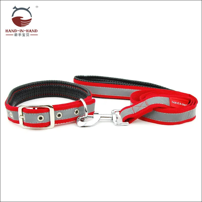 

Dog Collar and Leash Pet Products Medium Large Dog Nylon Padded Reflective Stripe Collar Leash Waistband Style