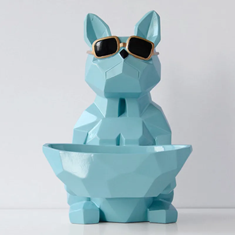 Французский бульдог коробка для хранения статуя моделирование собаки Животное Искусство Скульптура Смола ремесленник домашний дизайн интерьера L2976 - Цвет: Синий