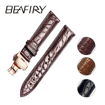 

BEAFIRY Fashion Crocodile Pattern Genuine Leather Watch Straps 18 20mm Black Linght Brown Dark Brown