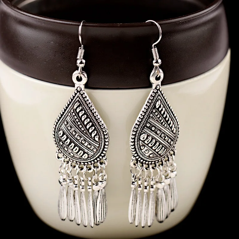 Модные Этнические женские серьги Jhumka Jhumki винтажные серебряные с кисточками