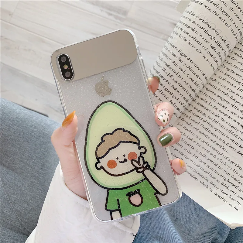 

Mirror Phone Cover for Iphone 8Plus Case Bling Drop Dlue Cute Avocado Clear Phone Case for Iphone 7 6 6S Plus X Xr Xs Max Cover
