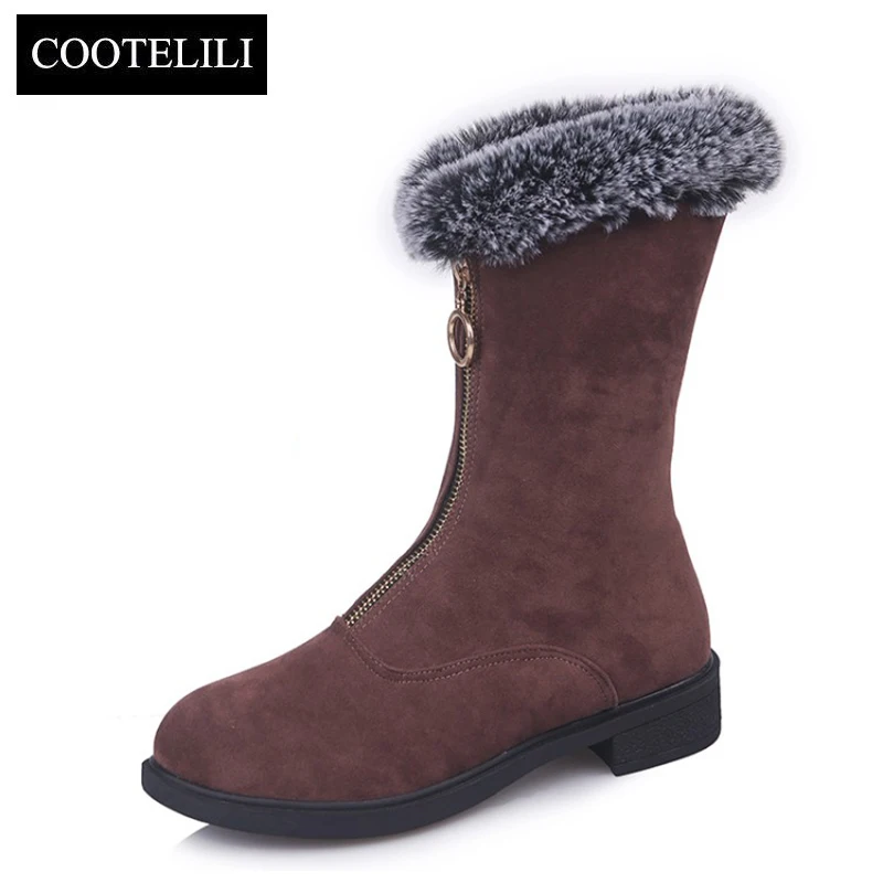 

COOTELILI Winter Ankle Boots For Women 2018 Botas Mujer Zipper Warm Fleece Snow Boots Women Plush Bottom Snow Shoes 35-39
