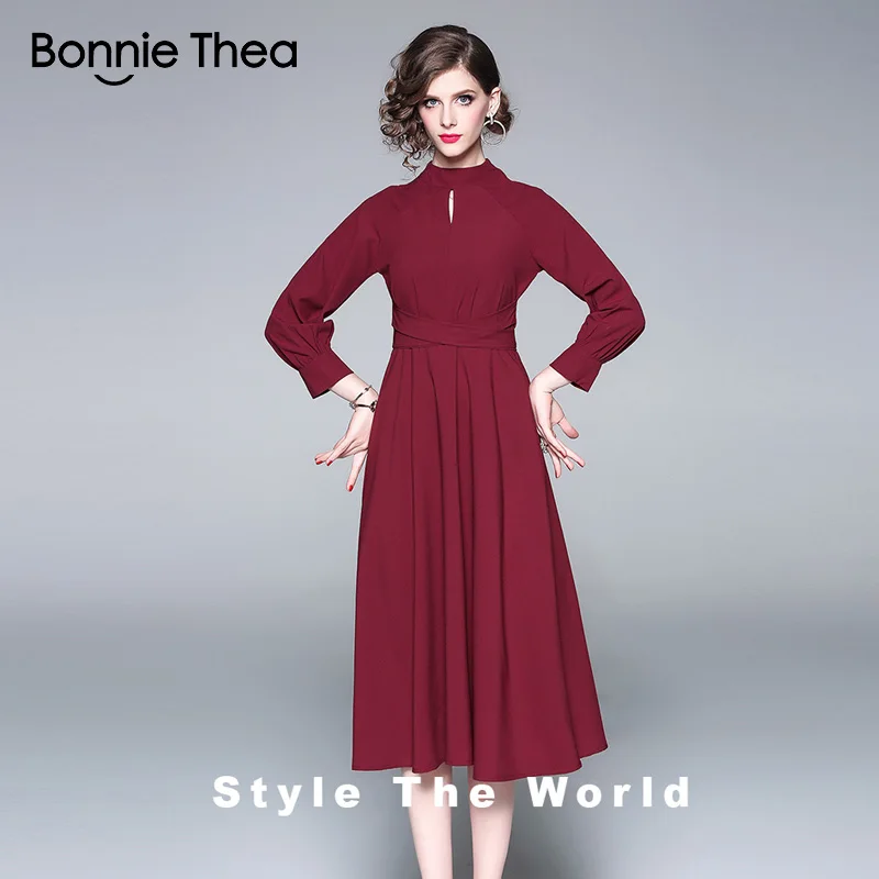 Женское платье миди bonnie thea длинное винтажное вечернее красного вина на осень и