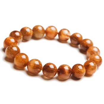 

12mm Natural Copper Hair Rutilated Quartz Crystal Charm Bracelet Femme Women Stretch Clear Round Beads Bracelet