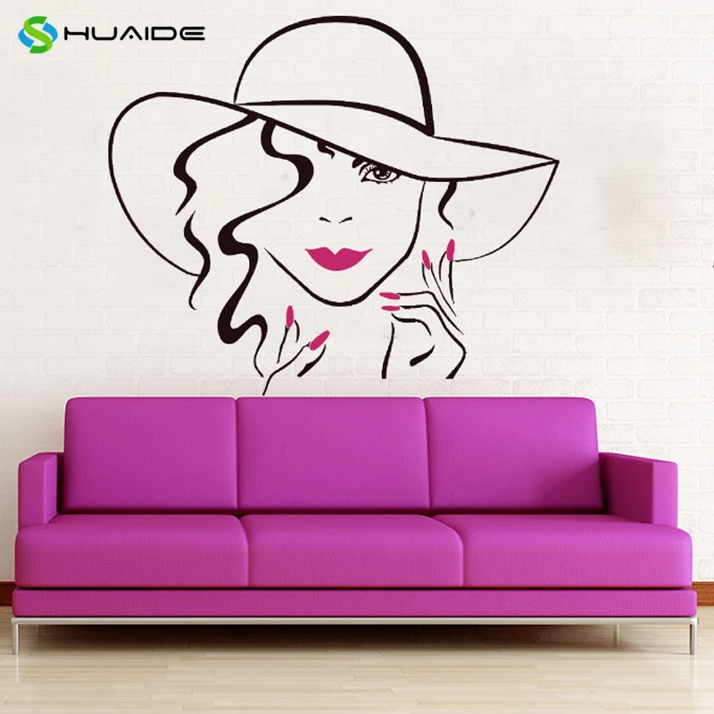 Beauty Salon Vinyl Wall Stickers Face Makeup Wall Decal Lips Eyes Vinyl Decals Girl Woman Hand Manicure Nail Home Decor A765