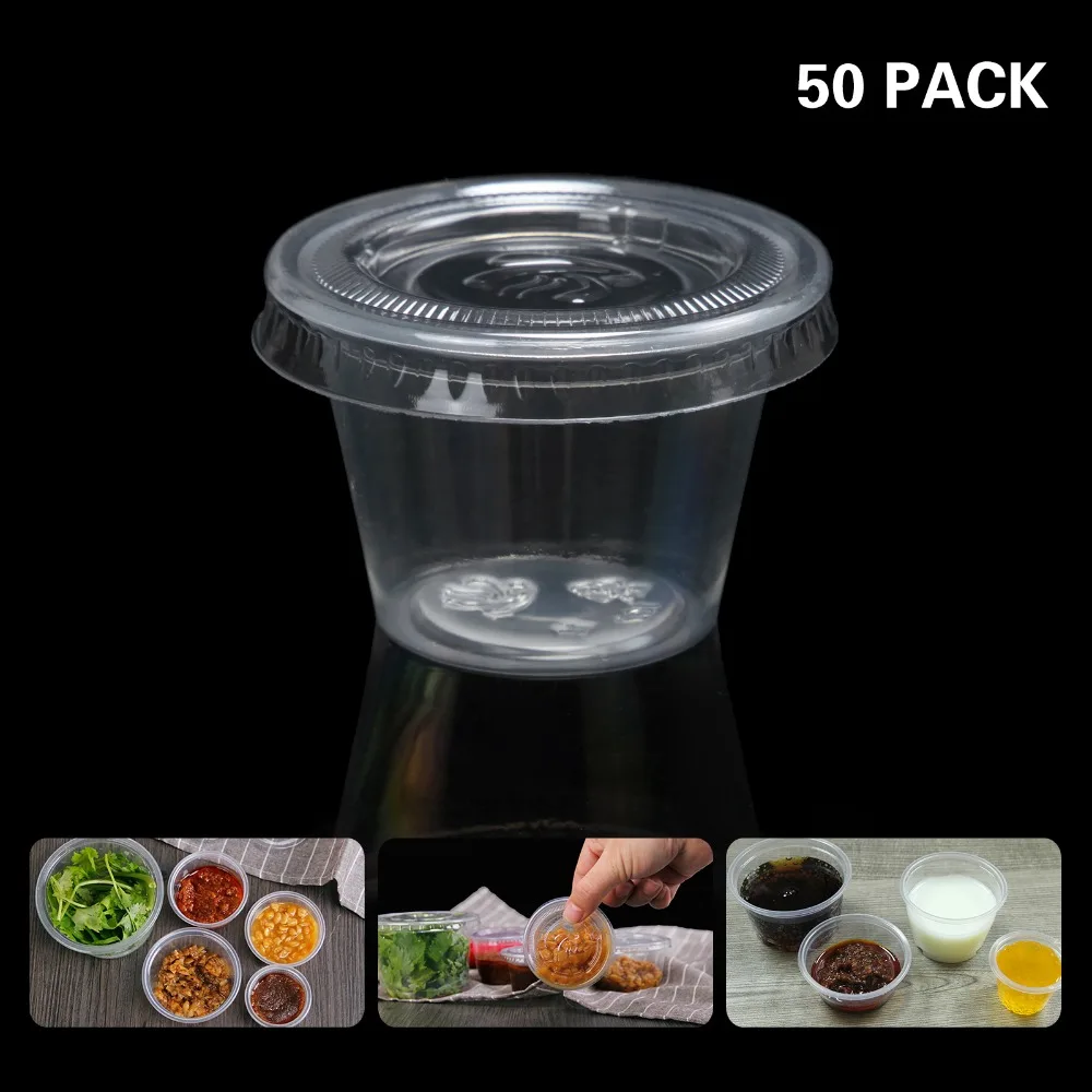 50pcs Jelly Cups, Small Plastic Containers with Lids, Salad Dressing  Container, Dipping Sauce Cups, Condiment Cups for Lunch, Party On The Go,  Travel – the best products in the Joom Geek online