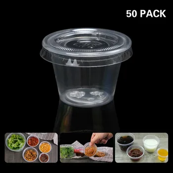 

50pcs Disposable Plastic Sauce Cups With Lids Jelly Dessert Yogurt Bowl Small Mini Box For Home Party Panic 1/2/3/4OZ