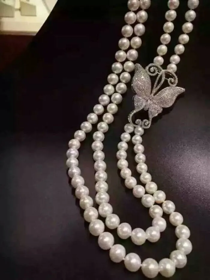 butterfly-Double-row-AA7-8mm-white-natural-freshwater-necklace-inlay-zircon(1)