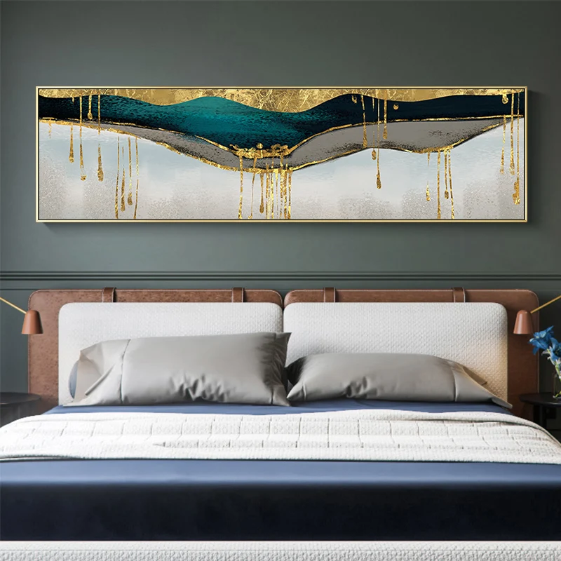 

Abstract golden canvas painting banner bedside posters and print modern wall art pictures for living room bedroom home decor
