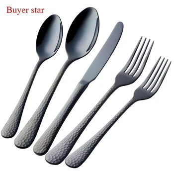 

Hot Luxury Black Western Flatware Set 20Pcs Cutlery Set Silver Restaurant Flatware Stainless Steel Tableware Silverware Set