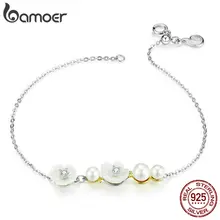 Bamoer серебряные браслеты с омаром для женщин, натуральный цветок, жемчужное звено, браслет, 925 пробы, серебряные ювелирные изделия, BSB024