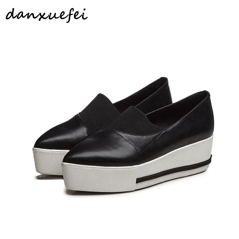 on Appartements Derbies Black Espadrilles white Véritable Cuir Chaussures forme De brown Mocassins Pointu Femmes Marque Plate Loisirs Slip Designer Bout ZwqAxFB0I