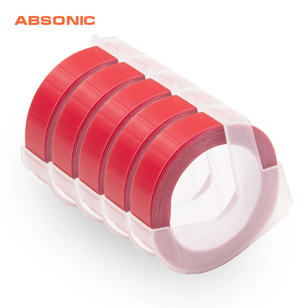 

Absonic 5PCS 9mm White on Red DYMO 3D Compatible For Korea Motex Manual Label Makers Embossing Tapes for Label Makers DYMO 1610
