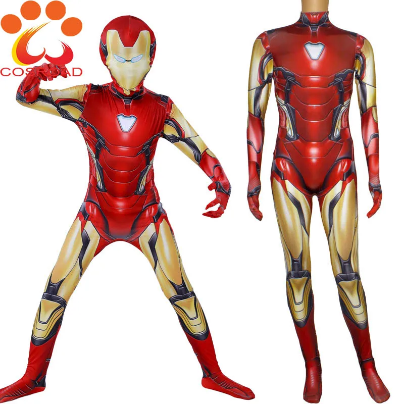 Cosroad The Avengers 4 Iron Man Cosplay Tony Stark Jumpsuit Adult Kids Spandex Zentai Suits Zip Halloween Iron-man Costumes