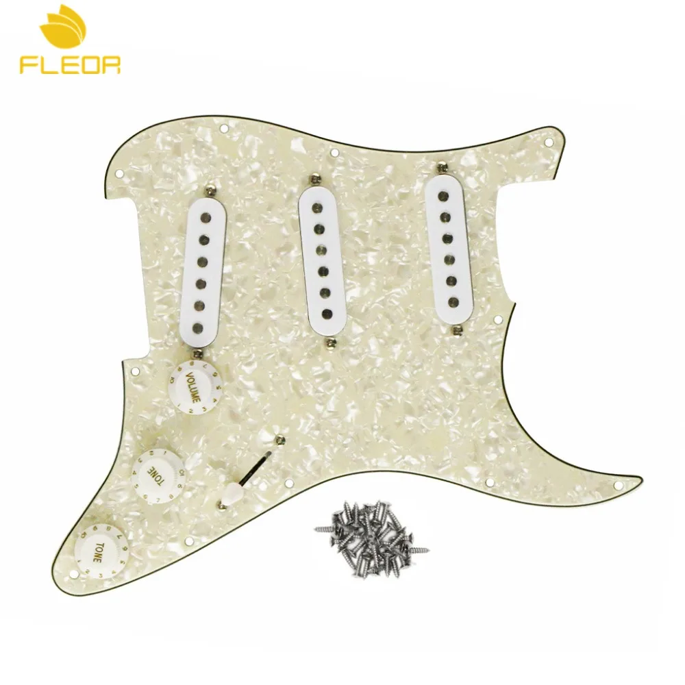 

FLEOR 3 Single Coil Pickups SSS Loaded Prewired Electric Guitar Pickguard Pick Guard Aged Pearl Set for FD Strat Style Guitar