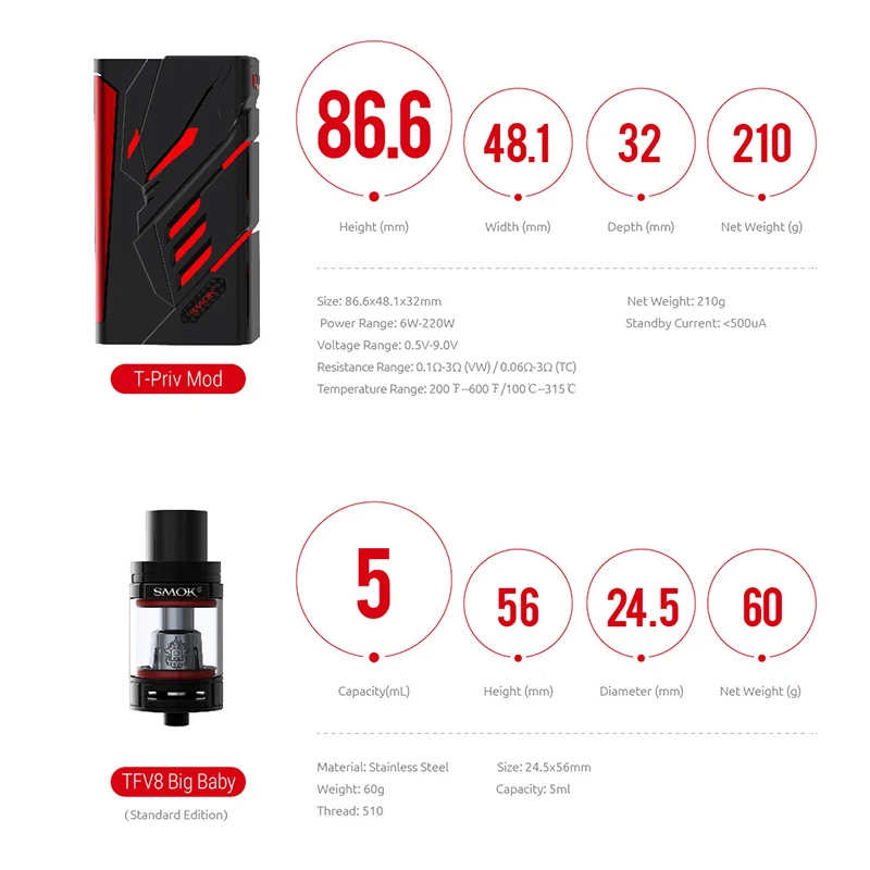 SMOK T Priv kit электронная сигарета Vape испаритель Box Mod VS RX200S 220 купить комплект