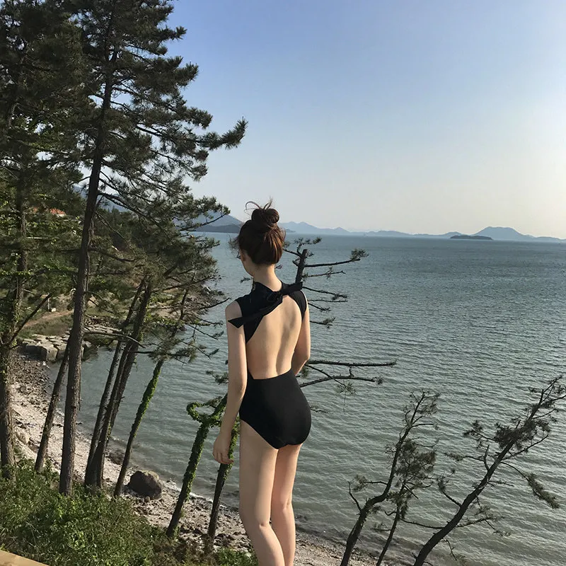 Цельнокроеный купальный костюм тонкий живот лето пляж для женщин s женские протекающие сзади купальники Спортивные груди корейское здание
