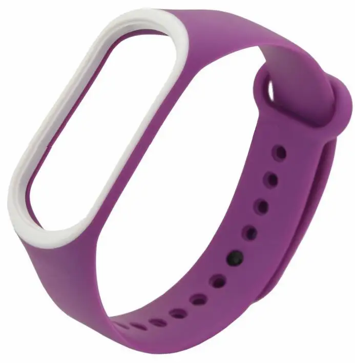 Mi Band 3 силиконовый ремешок на запястье, браслет, двойной цвет, сменный ремешок для часов для оригинальной Xiaomi mi, 3 браслета, резиновый ремень - Цвет: white  Purple